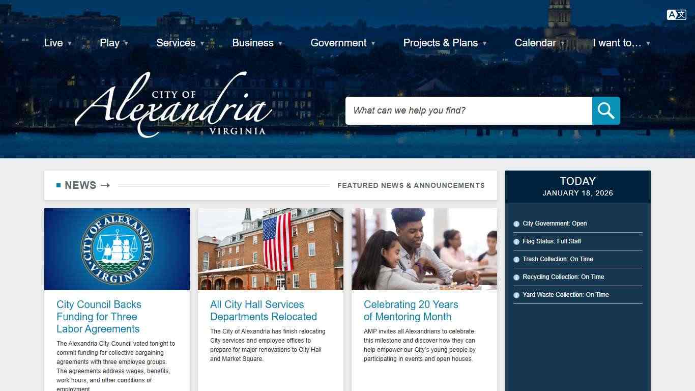 [Current] Welcome to the City of Alexandria Homepage! | City of Alexandria, VA